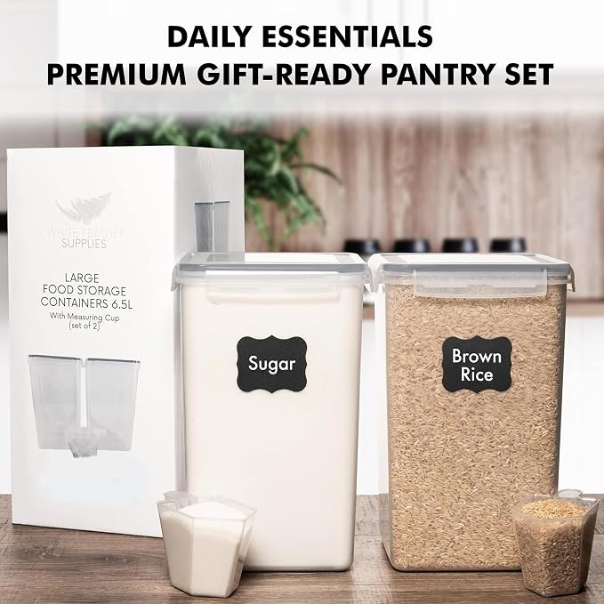 2 PC [7 Qt / 6.5L / 220 Oz] Large Food Storage Containers with Lids Airtight - BPA Free Clear Plastic Kitchen and Pantry Storage Containers for Cereal, Flour, Sugar, Rice