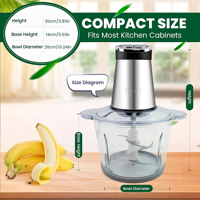 BUMET 800W 2-12cup Food Chopper LED Timer 3-Tier 6 Blades | duo-bowl with LED countdown, 6-edge stainless tier-cutter. Handles roasts, root veg, nuts – bulk family prep made easy.