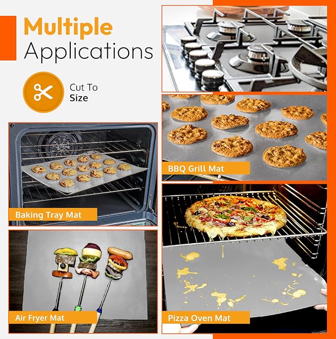 Oven Liners for Bottom of Oven - 17"x 25" Large Heavy Duty Non-Stick 4 Pack | Resistant to 500°F, BPA & PFOA Free, Reusable, Fits Electric, Gas, Toaster, Microwave Ovens & Grills, Spill Guard, Silver