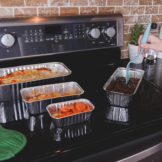 Plasticpro [1 Lb 50 Pack] Disposable Loaf Pans Aluminum Tin Foil Meal Prep Bakeware - Cookware Perfect for Baking Cakes, Bread, Meatloaf, Lasagna 1 Pound 6'' X 3.75'' X 2''