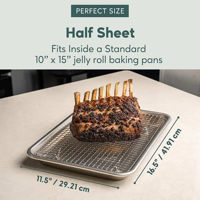 Stainless Steel Baking Rack - 10 x14.75 inch Jelly Roll Wire | 100% Stainless Steel, Oven-Safe, Dishwasher-Safe, Heavy Duty Tight-Wire, Sheet Pan Cooling Racks, Easy to Clean, Roasting