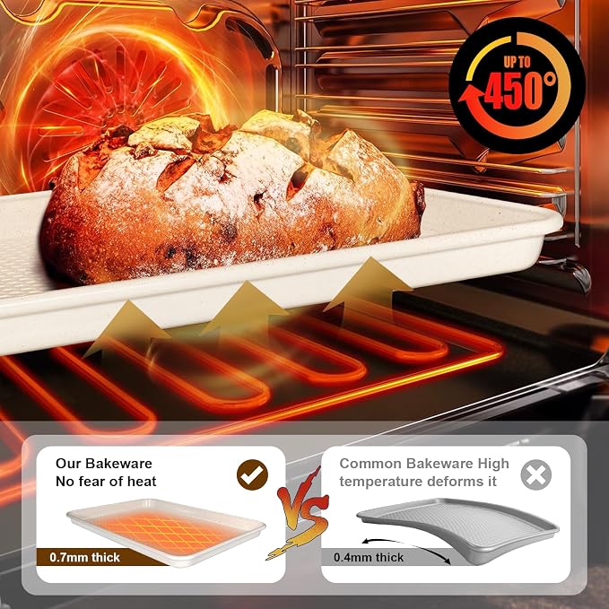 Wildone Baking Sheet Pan Set of 2, Honeycomb Embossed Nonstick Cookie Sheet | Thicker Carbon Steel Jelly Roll Pan Oven Tray 15x10 Inch, Heavy Duty & Easy Clean, White