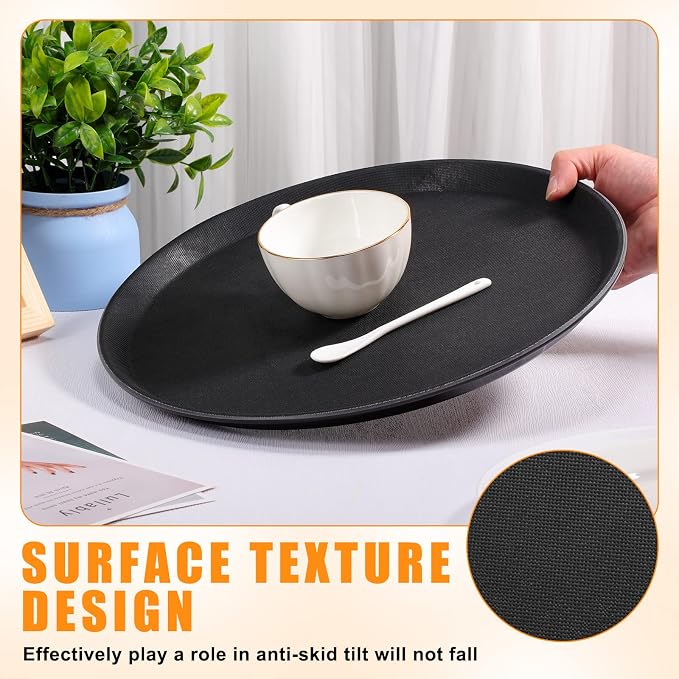 Zopeal 8 Pcs Bar Service Tray Round Plastic Non Slip,14" | For Waiter Server in Restaurant Cafeteria Bar, Raised Edges Prevent Spills, Cocktail Food Server, Textured Surface Grip