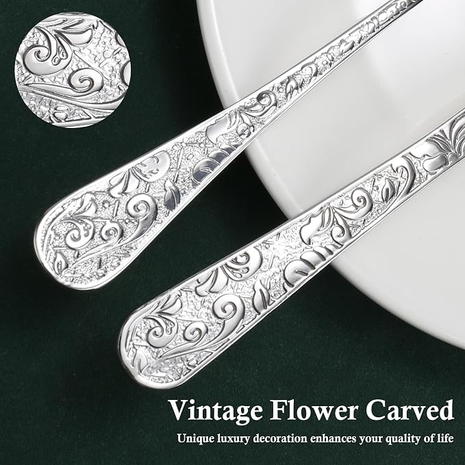 Meythway 40-Piece Vintage Carved Silverware Set for 8, Stainless Steel Flatware Set with Knife/Fork/Spoon, Cutlery Set for Home and Kitchen, Utensil Set with Dishwasher Safe
