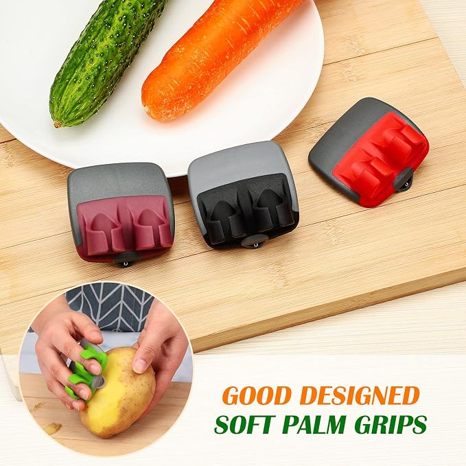 Mudder 4 Pack Finger Peeler Vegetable Fruit Potato Kitchen,Gentle Colors | Rubber Grip Design, Blade for Carrot Cucumber Pumpkin, Quick Vegetable Prep, Fits Multiple Hand Sizes, Palm Peeling