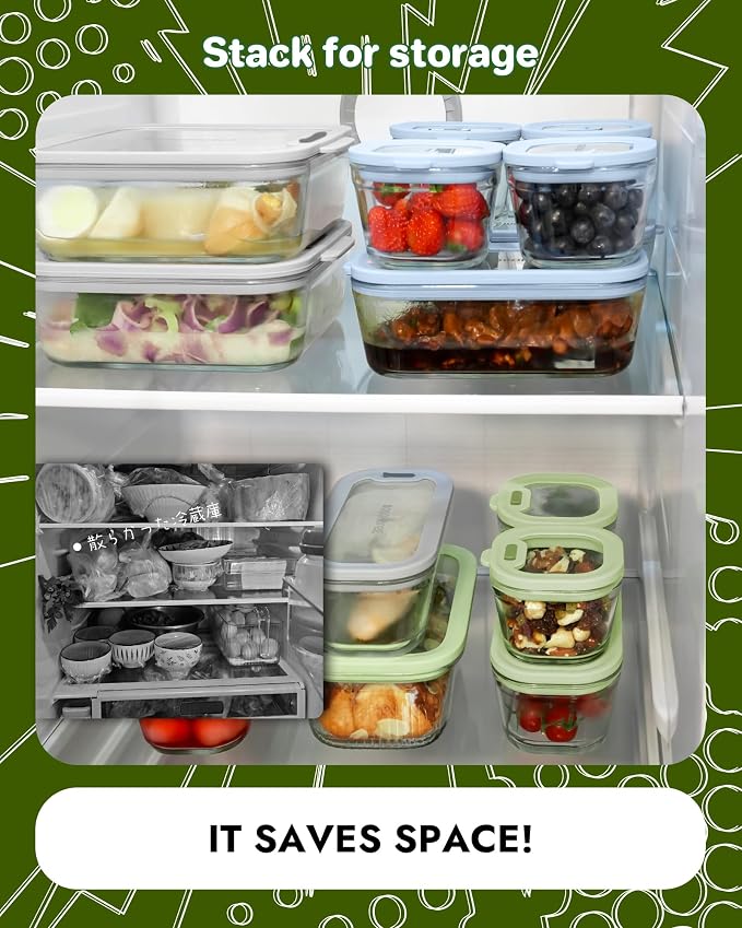 1-Pack Glass Food Storage Containers with Tempered Lids, 5.7Cup Borosilicate Glass Meal Prep Containers, Airtight & Oven-Safe (-4°F~950°F), BPA-Free, （Olive green）