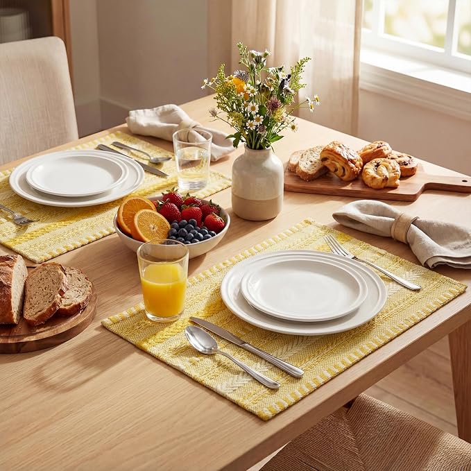 Artoid Mode Yellow Farmhouse Woven Braided Stripe Placemats Set of 6,12x18 Inch Seasonal Holiday Table Mats Party Kitchen Dining Decoration