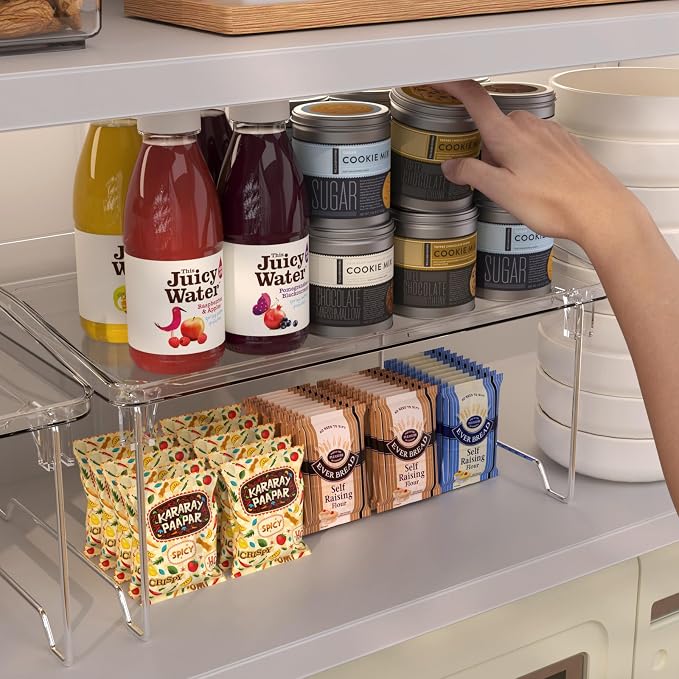 STARLATTA Acrylic Cabinet Organizer Shelf,4 Pcs Stackable Kitchen Counter Shelves,Spice Rack,Countertop Organizers,Clear Plastic Storage Organization for Makeup，Bathroom,Cupboard,Desk,Pantry