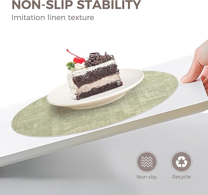 NCUE 13" Faux Leather Round Placemats Set of 4, Reversible Dual-Color | With 3.9" Coasters, 2 mm Vinyl Table Mats, Waterproof Wipeable Heat Resistant, Non-Slip Texture, for Dinner Party Home Decor