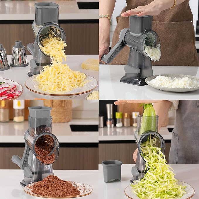 KalraMay Rotary Cheese Grater with Handle, Multifunctional Cheese Shredder | Multifunctional Shredder,Strong Suction Cup Base,Fast and Efficient Cutting,Detachable Parts,Safe Operation,Easy to Rinse