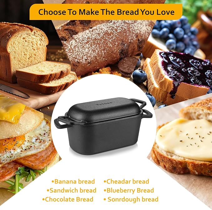 Velaze 3.6 QT Oval Cast Iron Dutch Oven for Bread Baking, Offset Handles | Bread Pan with Lid for Sourdough Sandwich,Small Households Baking,Gift for Bread Bakers,Deep Base,Oven Safe,Black