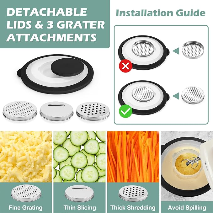 TeamFar Mixing Bowls, 3PCS Stainless Steel Serving Salad Bowls | with Lids & 3 Graters for Kitchen Mixing/Baking/Storing/Prepping, Visible & Airtight, Easy Clean - 4.5/3/1.5 QT, Black
