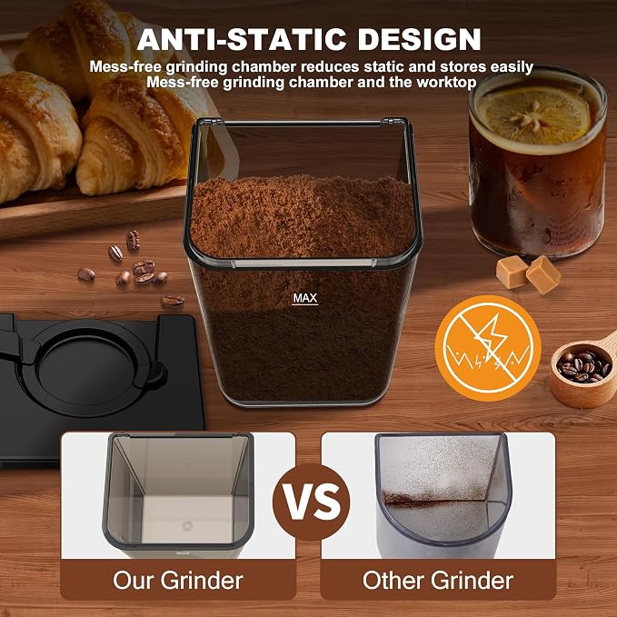 binROC Electric Conical Burr Coffee Grinder with Portafilter Holder, Black | 48 Grind Settings, 35s Timer, Anti-Static, Easy Clean, Low Noise with Overheat Protection for Espresso, Drip & French Press