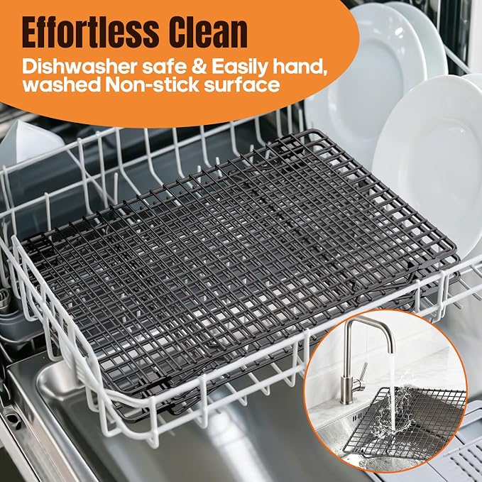 13.4 * 9.4 IN 3-Tier Collapsible Cooling Rack with 50 Pcs Baking Papers | Cookie Cooling Racks, Wire Rack For Cooking & Baking, Dessert Display, Drying, Dishwasher Safe, Black