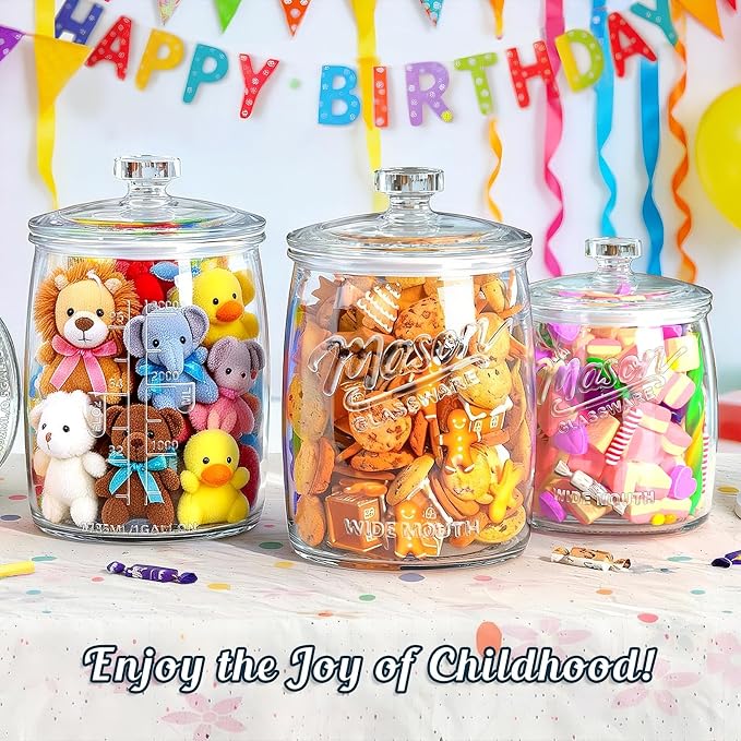 Cookie Jar with Airtight Lids, Half Gallon Glass Jar 1 Pack | 64 Oz Wide Mouth Mason Jar, Sourdough Starter Jar, for Kitchen Pantry & Laundry Room Storage, for Candy, Flour, Dog Treats