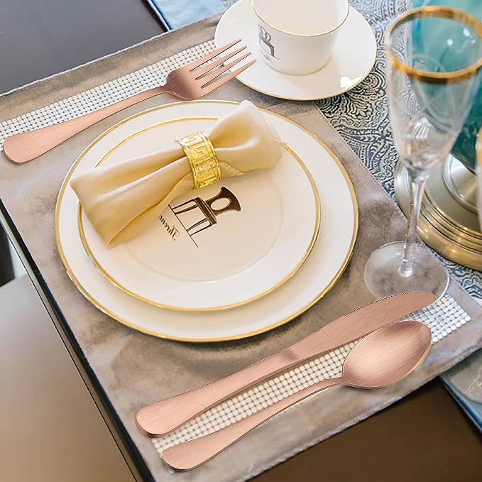 LIANYU 40 Piece Matte Copper Silverware Set, Rose Gold Flatware Set for 8 | Stainless Steel Cutlery Set, Fancy Kitchen Utensil Tableware for Home Restaurant Party, Satin Finish, Dishwasher Safe