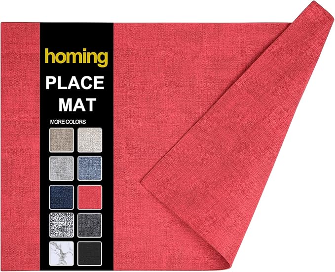 Faux Leather Heat Resistant Placemats 6 Packs, Waterproof Wipeable Dining PU Place Mats for Indoor & Outdoor, Easy to Clean, Red