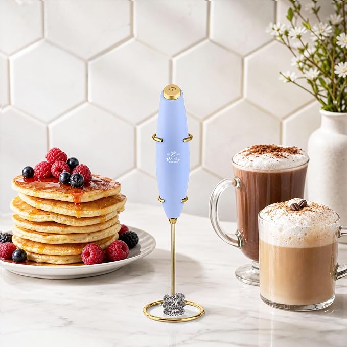 Zulay Kitchen Powerful Milk Frother Wand With Duracell Batteries - Ultra Fast Handheld Drink Mixer - Electric Whisk Foam Maker for Coffee, Lattes, Cappuccino & Matcha - Triple Whisk - Noble Lavender
