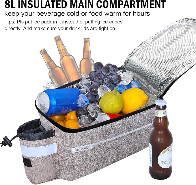 RAYMACE Bike Rear Rack Bag, Bike Trunk Cooler Bag | Bicycle Pannier for Warm or Cold Items(Beige)