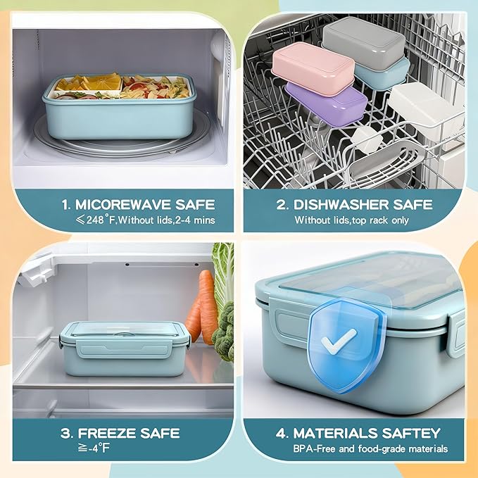 1100ml Bento Box with Bag, Leak Proof with Utensil &Sauce Box Blue | Includes lunch bag, spoon, fork, sauce box,BPA-free & dishwasher safe,For adults.child, school, work, office, travel, picnic