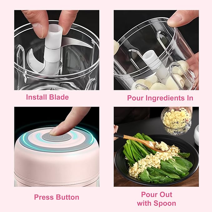 Electric Garlic Mincer, 250ML Small Onion Chopper USB | Portable Mini Food Processor for Vegetable Chopper Garlic Ginger Chili Veg, Pink