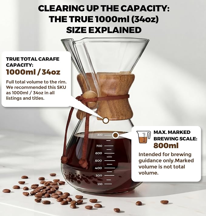 AGOGO Pour Over Coffee Maker Set, 34oz Classic Style, 50 Paper Filters | Barista kit for home kitchen, Cafe, Camping & Office; 20oz-40oz Classic, Slim, Diamond styles; Includes brush & towel.