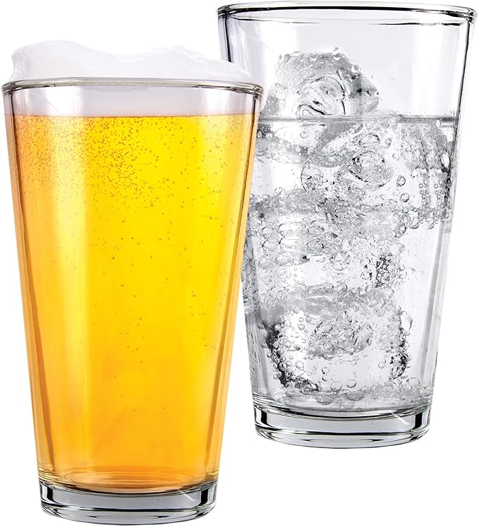 Kitchen Lux Pint Beer Glasses Set of 12 (16oz) Tall Clear Drinking Glasses | All Purpose Tumbler – Heavy Base for Ale, Cocktail, Water, Juice – Pub Style Design For Home Dining, Bars, and Parties