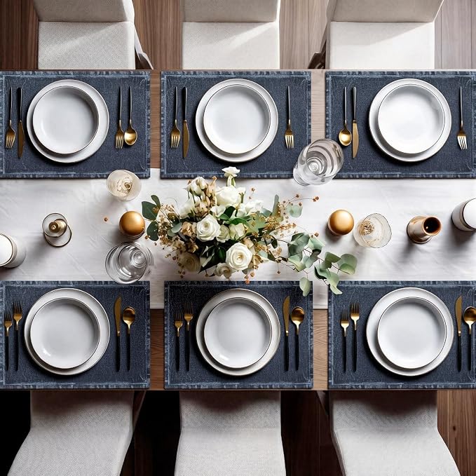 100 Pcs Denim Paper Placemats Faux Jean Blue 14 x 10 Inch Disposable Place Mats for Western BBQ Cowboy Wedding Bridal Shower Party Home Table Kitchen Decor