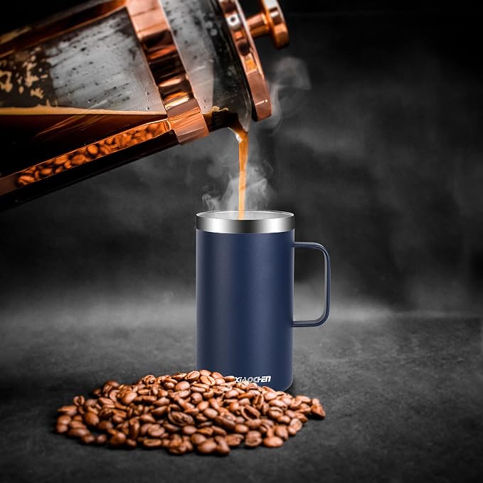 KXIAOCHEN 20 oz Insulated Coffee Mug, Coffee Cup with Lid and Wide Handle | 18/8 stainless steel, 6+ hours hot or 12+ hours cold, wide mouth, no-sweat exterior, for office, work, home and camping