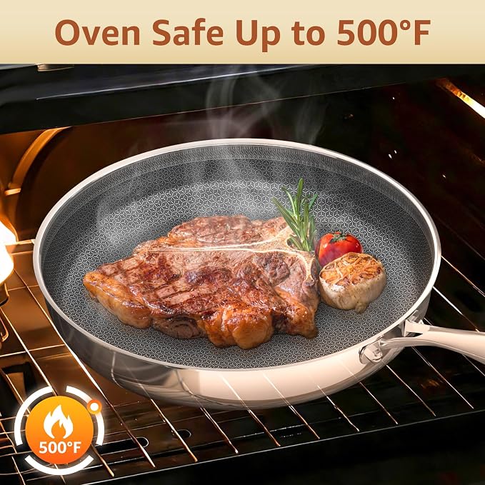 LOLYKITCH 10-12 Inch Nonstick Frying Pan Set with Glass Lids | PFOA Free | Hybrid Stainless Steel Skillet | Non-Toxic | Stay-Cool Detachable Handle | Dishwasher and Oven Safe | Induction Ready