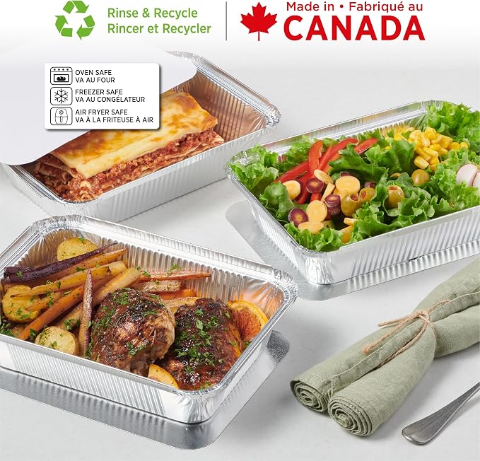 Starfrit Disposable Aluminum Meal Prep Containers with Lids, 30-Pack | 2.25lb capacity. Recyclable heavy-duty aluminum. Oven, freezer & air fryer safe. Ideal for meal prep, takeout & leftovers.