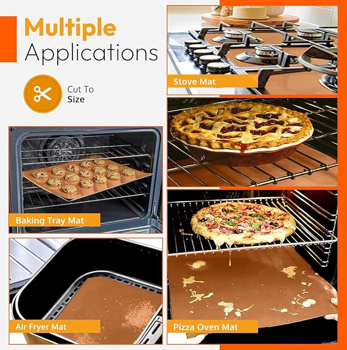 Oven Liners for Bottom of Oven - 17"x 25" Large Heavy Duty Non-Stick 2 Pack | Resistant to 500°F, BPA & PFOA Free, Reusable, Fits Electric, Gas, Toaster, Microwave Ovens & Grills, Spill Guard, Copper