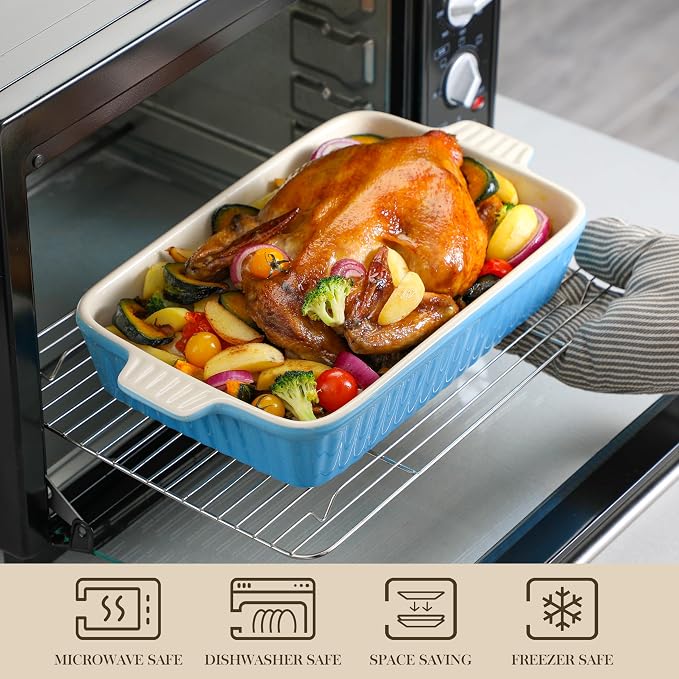 MALACASA Casserole Dishes for Oven, Ceramic Bakeware Set of 4, Blue | Deep Lasagna Pans for Versatile Use, Durable Bakeware for Roasting Vegetable, Gift Set, Dishwasher Safe(9.4/11.1/12.2/14.7")