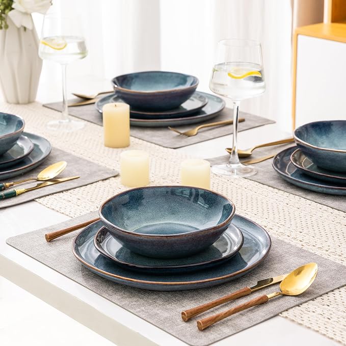 AmorArc Ceramic Dinnerware Sets for 8, 24Pcs Plates and Bowls Sets Dishes | Stoneware Handmade Reactive Glaze Dinner Set, Highly Scratch Resistant | Dishwasher & Microwave Safe Dishware