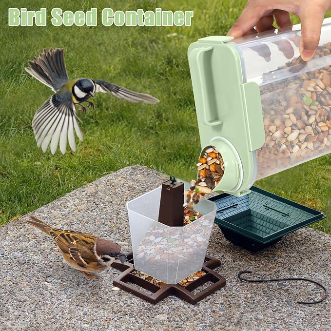 5 Lbs Pet Dog Food Storage Container for Travel Bird Seed Dispenser - Green | Portable Cat Food Containers with Collapsible Bowl 10 Lbs Rice Bin Airtight Cereal Oatmeal Flour Holder with Large Pour Spout