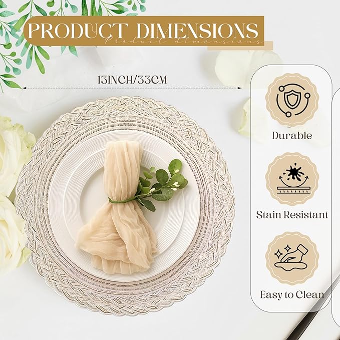 Geosar 100 Pcs,Ivory Disposable Paper Placemat Cotton Woven 13''