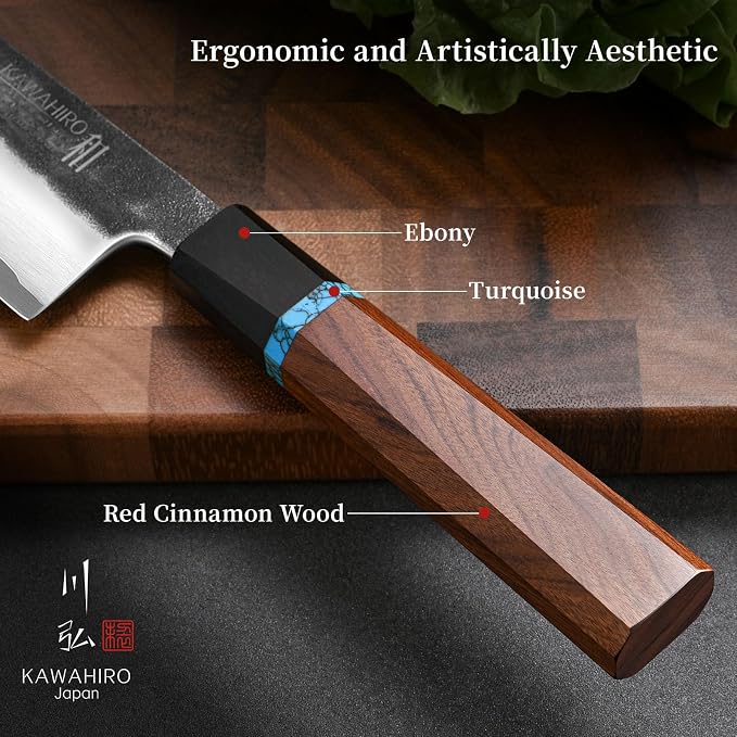 Japanese Hand Forging Chef Knife, Professional Handcrafted 8 inch Kitchen Knife, 3 Layers Japan VG10 Super High Carbon Steel Chef's Knife, Ergonomic Handle Grip and Gift Wood Box