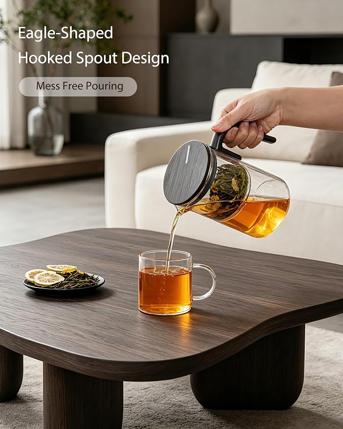 ZENS Magic Teapot with Infuser and Magnetic Lid for Loose Leaf Tea, 28oz | Magic Teapot with Infusers for Loose Tea Steeper, Echanted Tea Pot for Herbal Tea Lovers, Black Walnut Pattern