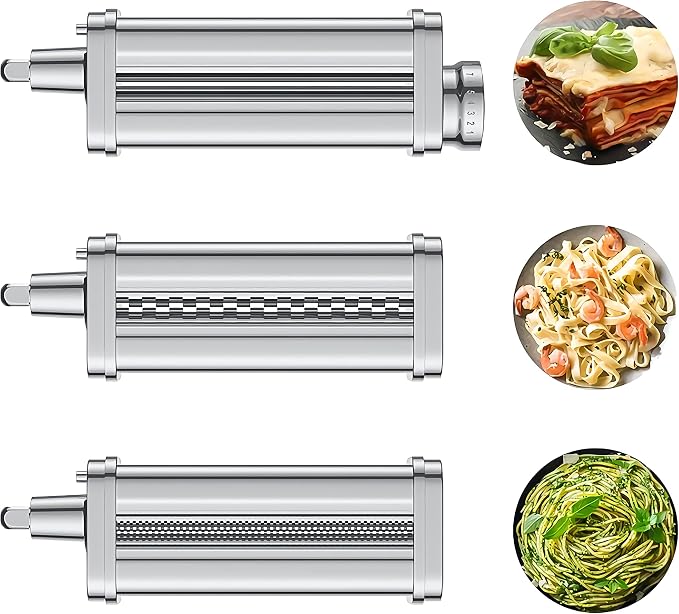COFUN Pasta Attachment for KitchenAid Stand Mixer, 3 Pcs | 8 Thickness Settings Stainless Steel Pasta Maker with Sheet Roller, Spaghetti & Fettuccine Cutter