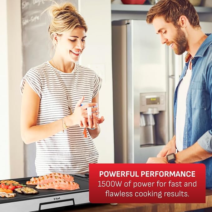 T-fal XL Electric Griddle with Adjustable Temperature and Non-Stick | 1500W power, 5 temperature settings, Even heat distribution, Minimal oil needed, Versatile for breakfast and dinner