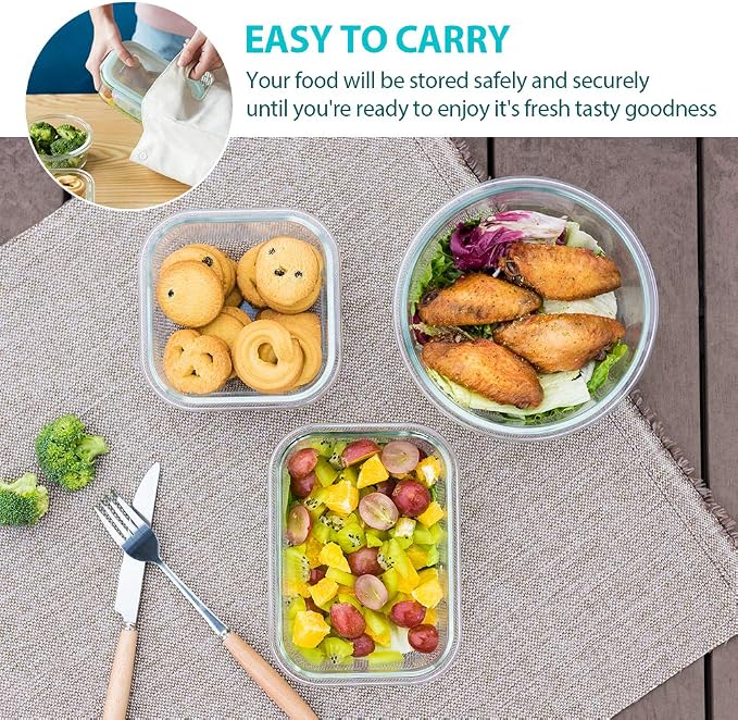 Bayco Glass Food Storage Containers, [24 Piece] Airtight Meal Prep Bento Boxes, Leak Proof (12 lids & 12 Containers) - White