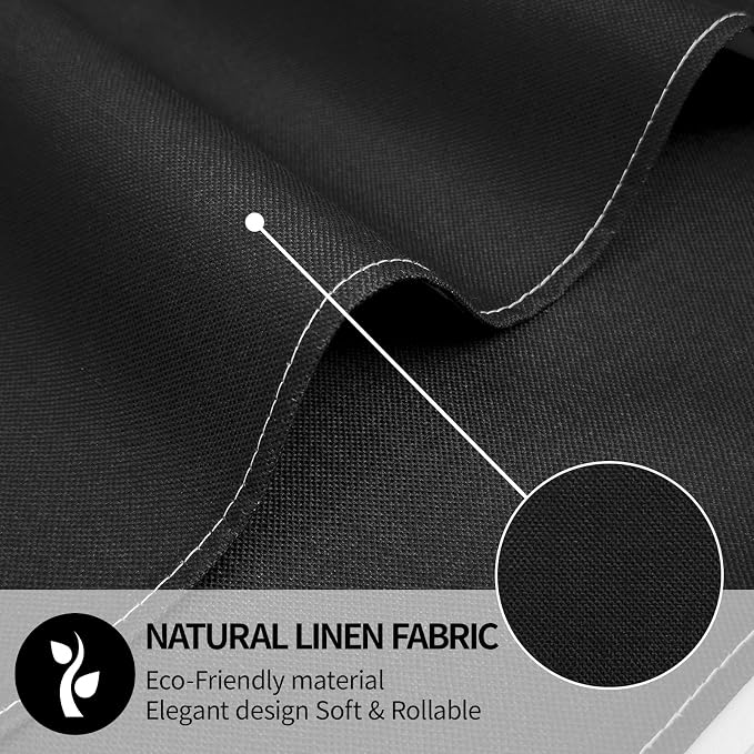 Black Placemats Set of 8, 12x18 Inch Faux Linen Table Mats | Heat Resistant and Washable Design, Easy to Clean Surface for Dining Rooms, Kitchens, Outdoor Parties and Everyday Home Decor