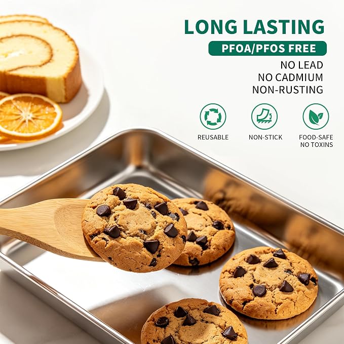 Stainless Steel Cookie Sheets for Baking Set of 3, Stainless Steel Baking Sheet, 9.3/12.5/16 Inch Sheet Pans, Non Stick, BPA Free, Dishwasher Safe, Durable and Easy Clean (Set of 3-9,12,16”)