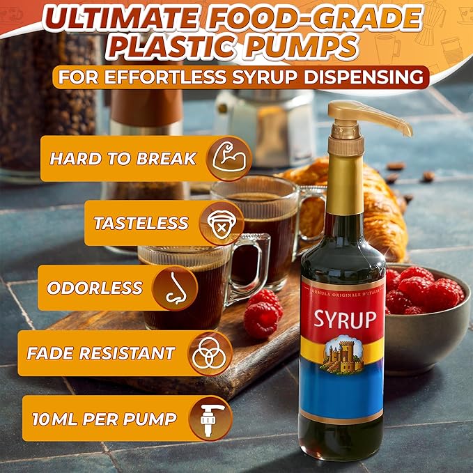 12 Pcs Coffee Syrup Dispenser Pump, Compatible with Torani & Skinny | 25.4 Oz (750ml) Glass Bottles; Precise 0.3 Oz Dispensing; Coffee Bar Accessories, Dirty Soda Bar, & Lemonade Stand Supplies