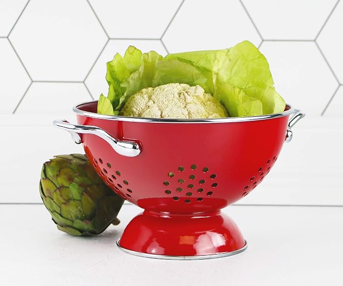 Calypso Basics by Reston Lloyd Powder Coated Enameled Colander, 1.5 Quart, Red