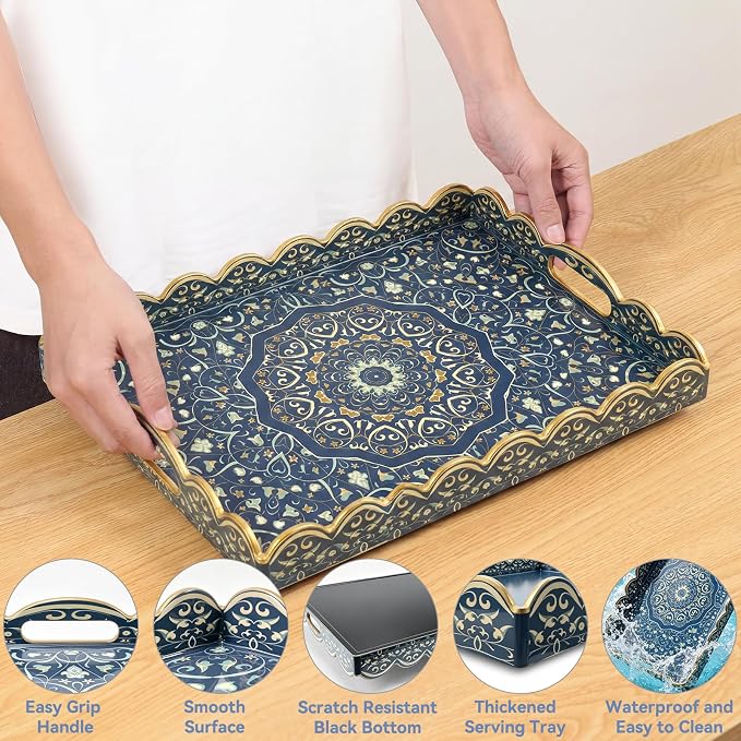 AGIOTA Coffee Table Trays for Living Room Serving Tray with Handles, Modern Large Tray for Ottoman Coffee Table