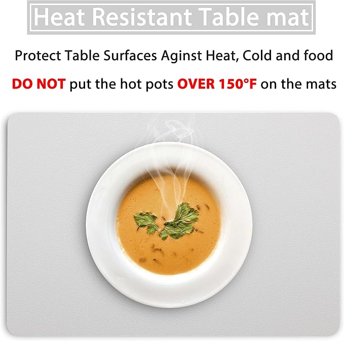 Wipeable Placemats Leather Table Mats Waterproof Heat-Resistant Easy to Clean for Dining Table Set Kitchen Table (6, Slate Grey)
