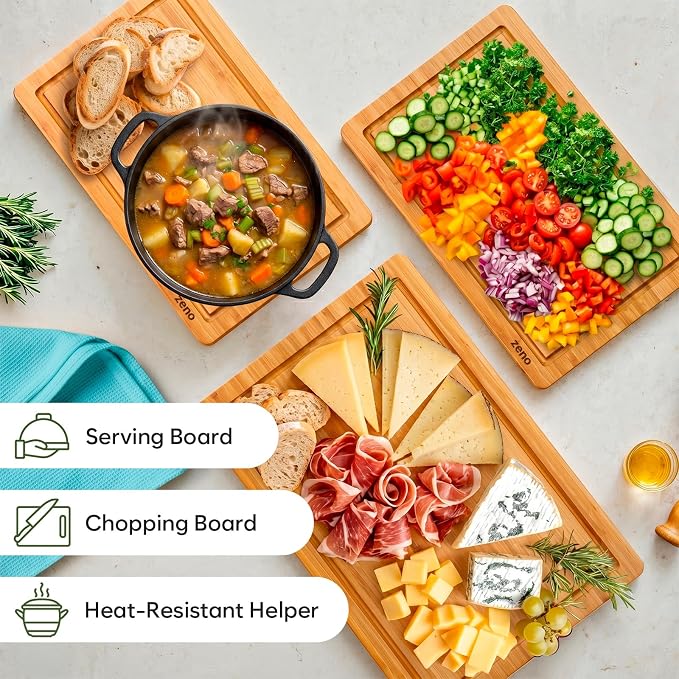 Premium Large Bamboo Cutting Board - 17.5" x 11.8" Extra Wide Wood Chopping Board for Kitchen, Heavy Duty Butcher Block with Juice Grooves