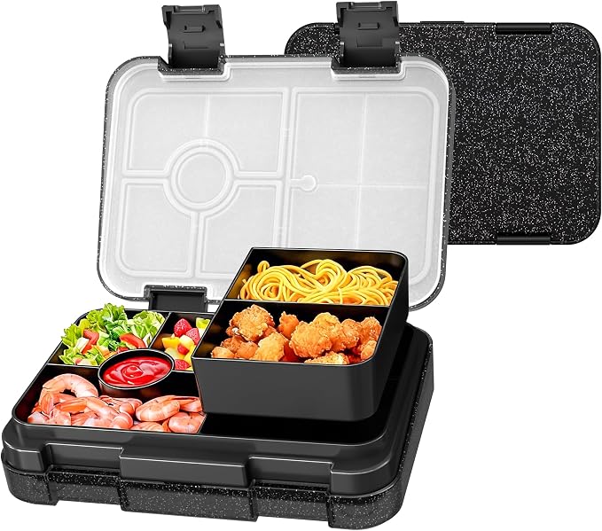 Bento Lunch Box, Bento Lunch Containers Boxes, Shiny Black | Dishwasher Safe Back to School Snack Bento Lunch Containers Boxes, Ideal Portion Sizes for On-the-Go Meal, Ages 3+, School