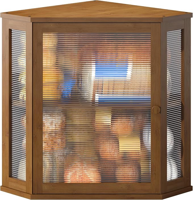 BMOSU Corner Bread Box for Kitchen Countertop Double Layer Bamboo Wooden Bread box Large Capacity Bread Storage Bin(Brown, Extra Large)